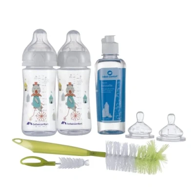 Afbeelding van Bebeconfort Emotion PP Drinkfles 2 stuks + Vaatwasvloeistof Flessenborstel 0 12m Wit