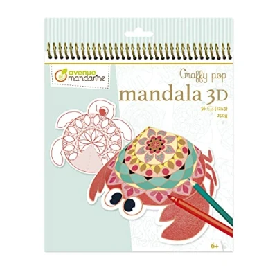 Afbeelding van Avenue Mandarine Graffy Pop Mandala 3D spiraalnotitieboek 36 voorgesneden pagina&#039;s om in te kleuren PEFC gecertificeerd Clairefontaine papier voor het inkleuren van kleurpotloden, viltstiften