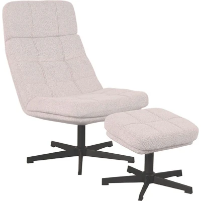 Afbeelding van Home67 Fauteuil Aiden + Hocker Bouclé Naturel