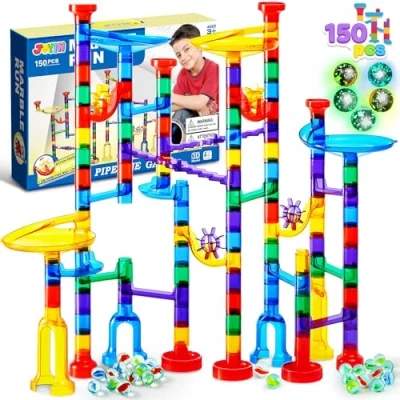 Afbeelding van JOYIN Kogelbanen, 150 stuks labyrint ballen, Marble Run, constructiespeelgoed, STEM educatief speelgoed (100 van transparante kunststof + 50 glazen ballen)