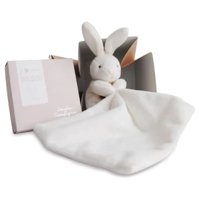 Afbeelding van Doudou et Compagnie Knuffeldier konijn met zakdoek wit bloemendoos 303