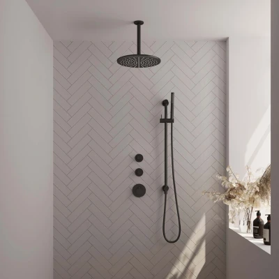 Afbeelding van Brauer Glad 30cm Plafondbuis Staaf handdouche Met glijstang Mat zwart