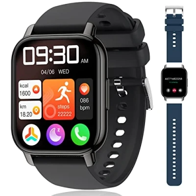Afbeelding van Popglory Smartwatch voor dames en heren, oproepen, 4,7 cm, spraakassistent melding, fitnesshorloge met bloeddruk/zuurstof/hartslagmonitor iOS Android