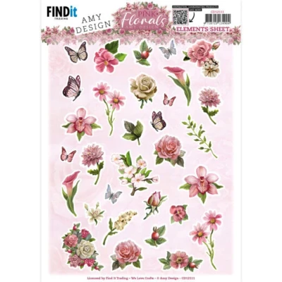 Afbeelding van Cutting Sheets Amy Design Pink Florals Small Elements