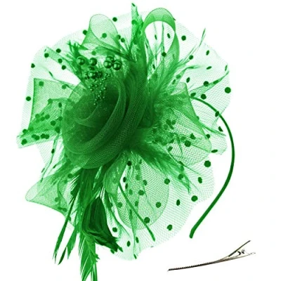 Afbeelding van DRESHOW Fascinator hoed veer bruiloft dames dag hoofdband en clip cocktail thee party voor meisjes vrouwen, groen, één maat