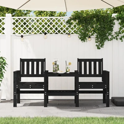 Afbeelding van Tuinbank met tafel 2 zits massief grenenhout zwart