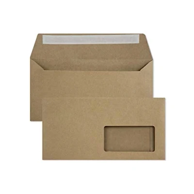 Afbeelding van Netuno 25 enveloppen van kraftpapier zandbruin DIN lang met venster (rechts) 110 x 220 mm 100 g DL gerecyclede rechte klep zelfklevende briefenveloppen