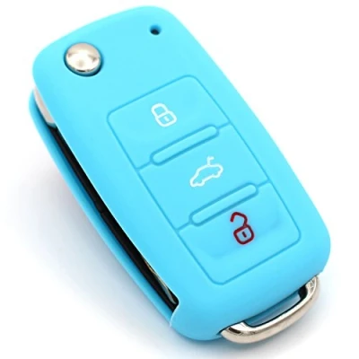 Afbeelding van Finest Folia Beschermhoes voor autosleutels, siliconen, 3 knoppen, lichtblauw