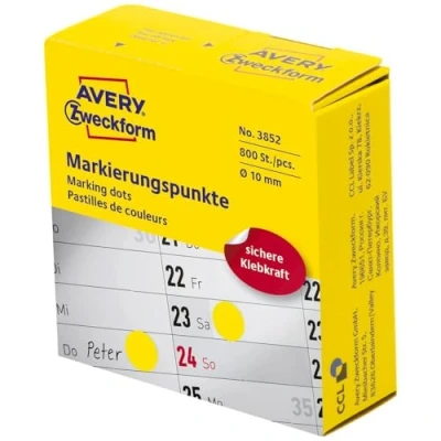 Afbeelding van Avery Marking Dots, Diameter 10 Mm, Rol Met 800 Stuks, Geel Etiket