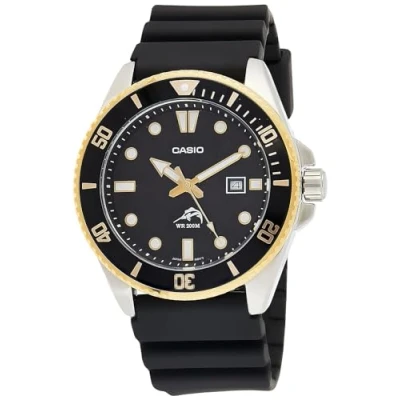 Afbeelding van Casio MDV106 1AV 200 M WR duikhorloge voor heren, zwart, Goud, volwassenen, kwartshorloge van roestvrij staal met harsband, geïnspireerd op duikers, Sport door duikers