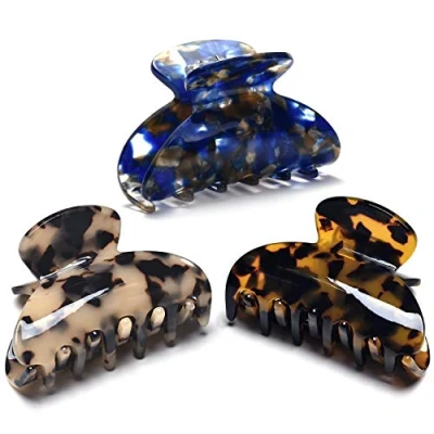 Image de Lot de 3 pinces à cheveux pour femmes et filles,6.5cm Antidérapante pince griffes adulte, Écaille Tortue crabe leopard,3 couleurs