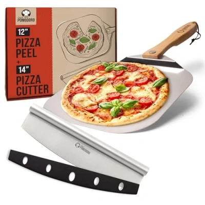 Afbeelding van Chef Pomodoro Pizzaschep (30 x 36 cm) en pizzasnijder (36 set van 2 hoogwaardige pizzaset materialen hoogwaardig keukengerei voor de