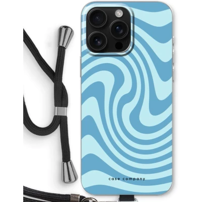 Afbeelding van Case Company® hoesje met Koord geschikt voor iPhone 16 Pro Max Swirl Blauw Telefoonhoesje Zwart Bescherming aan alle Kanten en Over de Schermrand