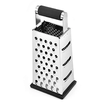 Afbeelding van NILICAN Vierzijdige roestvrijstalen rasp (2 kg, rechthoekig), multifunctionele voor aardappelen, wortelen, kaas, komkommers, meloen, schaaf, antislip handgreep, dunschiller