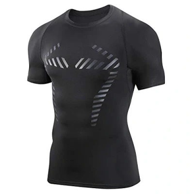Afbeelding van AMZSPORT Compressieshirt voor heren, korte mouwen, ademend, sport en hardlopen, 112003 Zwart