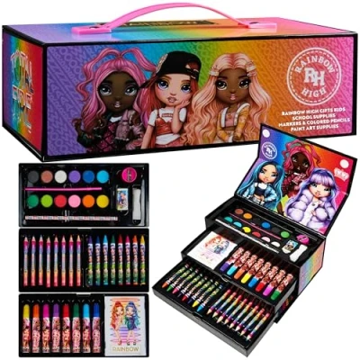 Afbeelding van Rainbow High Tekenkoffer voor kinderen, 40 stuks, kleurdoos meisjes, set, schilderen, vilt, potlood, schoolbenodigdheden