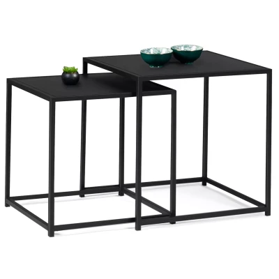 Afbeelding van Lot de 2 tables basses gigognes DAVIS 40/45 en métal noir mat design industriel