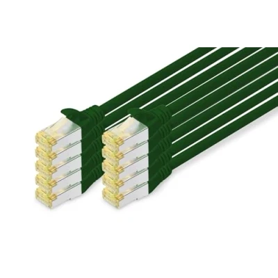 Image de DIGITUS Cordon de raccordement RJ 45 (M) pour 50 cm S/FTP CAT 6a sans halogène moulé crochet vert (pack 10)