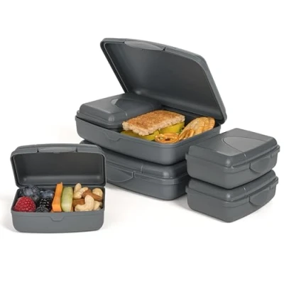 Afbeelding van Hausfelder Set van 6 platte lunchboxen Voor kinderen en volwassenen Met vakken Leigrijs