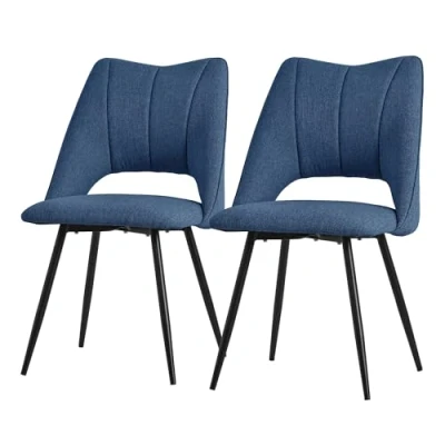 Afbeelding van Eetkamerstoel set van 2 blauw gestoffeerd incl. montagemateriaal Gestoffeerde stoel Keukenstoel ML design