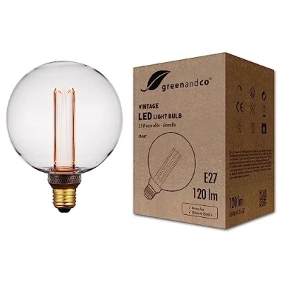 Afbeelding van greenandco Vintage design ledlamp dimbaar voor sfeerverlichting E27 G125 transparant 3,5 W 120 lm 1800 K extra warm wit 320 230 V flikkervrij lamp