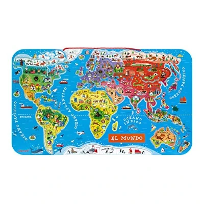 Afbeelding van Janod J05503 puzzel magnetische landkaart de wereld van hout 92 delen, Spaans