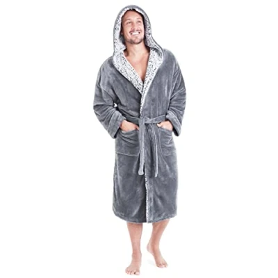 Afbeelding van CityComfort Badjas voor heren en jongeren, Superzacht, met capuchon, Maat M 2XL, Warm comfortabel, Nachtkleding, grijs.
