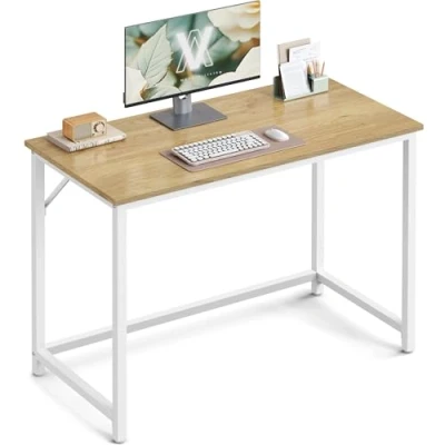 Afbeelding van VASAGLE LWD041W70V1 Klein computerbureau en werkplek voor thuis, studie, slaapkamer, 50 x 100 76 cm, moderne stijl, metalen frame, natuurlijk eiken parelwit