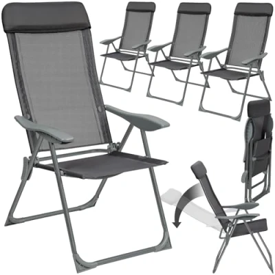 Afbeelding van tectake® Set van 4 Tuinstoelen met Hoge Rugleuning Aluminium Klapstoel 5 voudig Verstelbaar Armleuningen Fauteuil Ligfunctie Tuinmeubelen voor Terras en Camping Antraciet