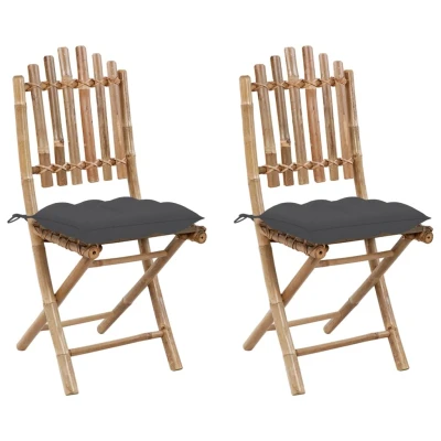 Afbeelding van Tuinstoelen 2 st inklapbaar met kussens bamboe