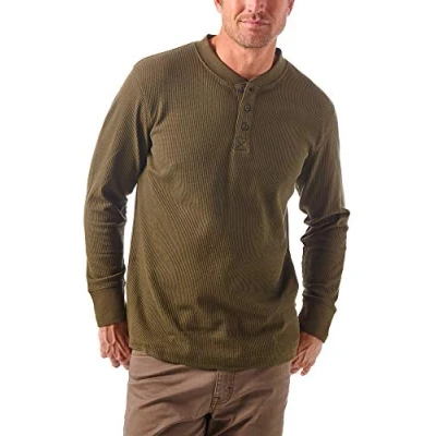 Image de Wrangler Authentics Chemise Henley gaufrée à manches longues pour homme, Vert forêt, XL