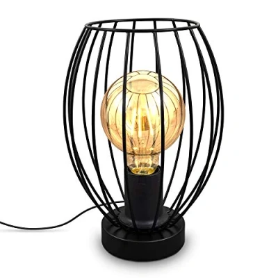 Afbeelding van B.K.Licht Tafellamp metaal zwarte bedlamp h:25.6cm excl. E27