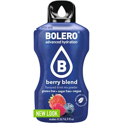 Afbeelding van Berry BLEND Bolero 24 x 3 g, suikervrij, gezoet met stevia + vitamine C, voor kinderen en sport, glutenvrij, veganistisch, bessensmaak