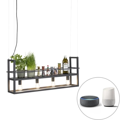 Afbeelding van QAZQA Smart hanglamp zwart incl. WiFi A60 Cage Rack