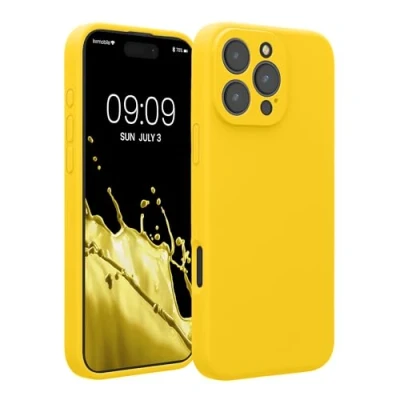 Afbeelding van kwmobile telefoonhoesje geschikt voor Apple iPhone 16 Pro Max TPU backcover met siliconen coating Smartphone case in stralend geel