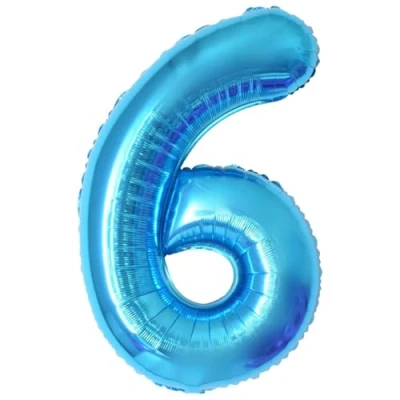 Afbeelding van Ballonnen verjaardag 6 jaar blauw 101 cm ballon nummer verjaardagsdecoratie vliegen met helium