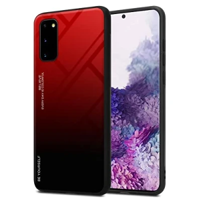 Afbeelding van Cadorabo Hoesje geschikt voor Samsung Galaxy S20 in ROOD ZWART Tweekleurige beschermhoes van TPU silicone Case Cover en achterzijde gehard glas
