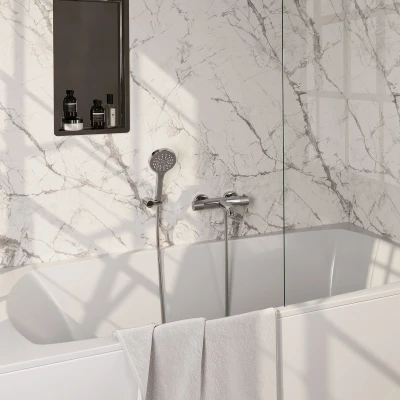 Afbeelding van Brauer Chrome carving Badkraan douchegarnituur handdouche rond 3 standen knop chroom