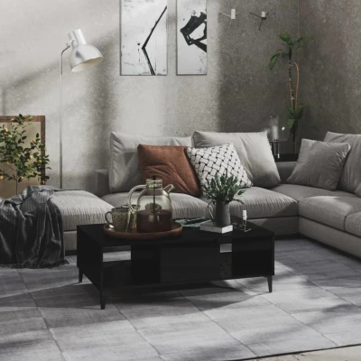 Afbeelding van Salontafel 103,5x60x35 cm spaanplaat hoogglans zwart