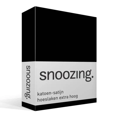 Afbeelding van Snoozing Katoen satijn Hoeslaken Extra Hoog Lits jumeaux 180x200 cm Zwart