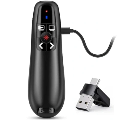 Afbeelding van 2 in 1 USB type C presentatieclicker voor PowerPoint presentaties, 2,4 GHz oplaadbaar, draadloos, presentatiepointer, diapointer, PPT vooruitgang, clicker Mac,