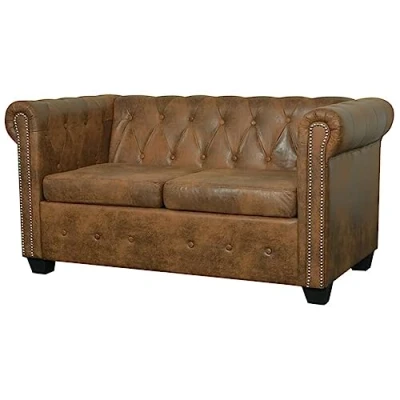 Image de vidaXL Canapé Chesterfield 2 places en cuir artificiel marron