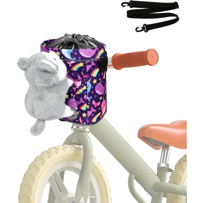 Afbeelding van ONETOALL Sac de guidon pour enfants avec peluches, panier vélo bandoulière, cadeau filles et garçons scooters, sans pédales tricycles