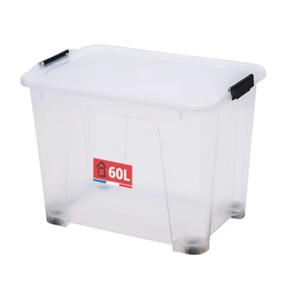 Afbeelding van SUNDIS View Box, 60 liter transparante kunststof opbergdoos met deksel, stapelbaar en stapelbaar, multifunctioneel ideaal voor het opbergen van speelgoed, kleding documenten