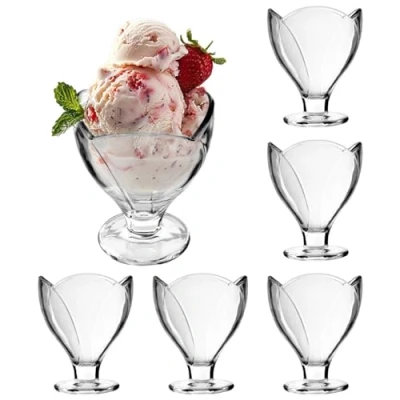 Afbeelding van KADAX Set van 6 dessertschalen met standaard, ijsglazen, dessertglazen, voor ijs, voorgerechten, desserts en fruit (bloem)