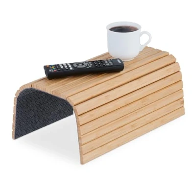 Afbeelding van Relaxdays armleuning dienblad bamboe bankleuning houten zetel tafeltje bed