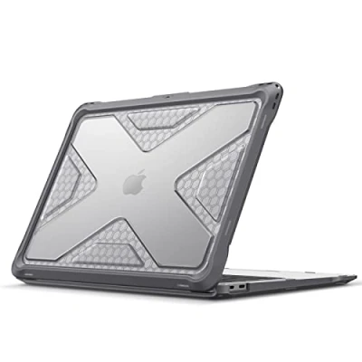 Afbeelding van FINTIE Beschermhoes compatibel met MacBook Air 13 2020 2019 2018, modellen A2337 (M1) / A1932 A2179, robuuste hybride harde hoes, transparant, schokbestendig, van TPU, grijs