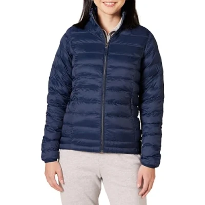 Image de Amazon Essentials Veste matelassée légère à manches longues, imperméable et pliable (disponible en grande taille) pour femme, bleu marine (taille XXL)