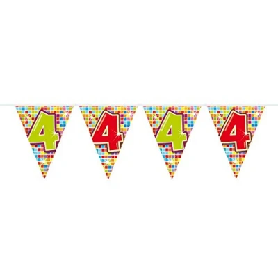 Afbeelding van Mini vlaggenlijn slinger 4 jaar Birthday Blocks 3 meter