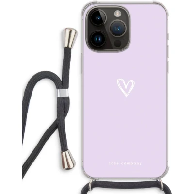 Afbeelding van Case Company® hoesje met Koord geschikt voor iPhone 14 Pro Max Klein hartje paars Telefoonhoesje Zwart Extra Bescherming aan alle Kanten en Over de Schermrand